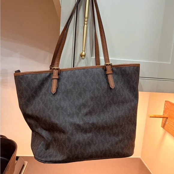 Michael Kors Dark Brown Logo Tote with Tan Trim - Picture 6 of 6